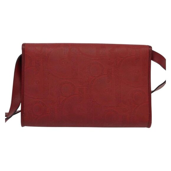 Christian Dior Trotter Canvas Shoulder Bag Red Gold Auth BA3450 - Picture 3 of 16